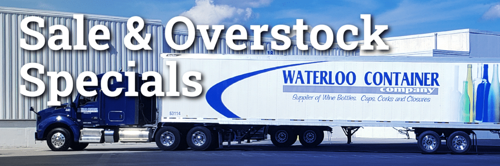 a banner saying Sale & Overstock Specials, in front of a Waterloo Container truck